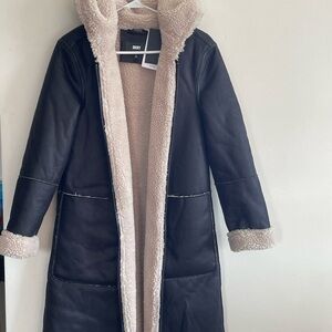 DKNY Black and Cream Women's Coat
